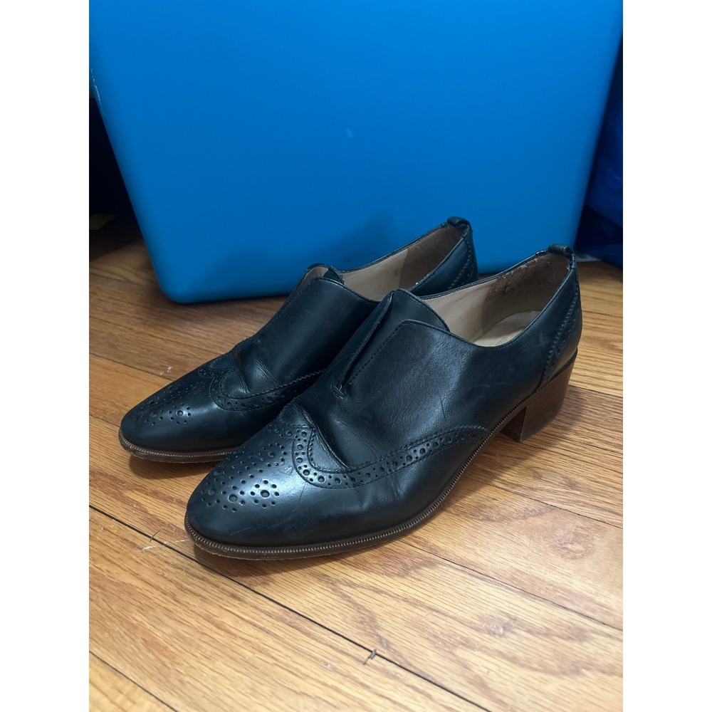 J. Crew Slip On Oxfords Genuine Leather Work Wear Black Women Size 8